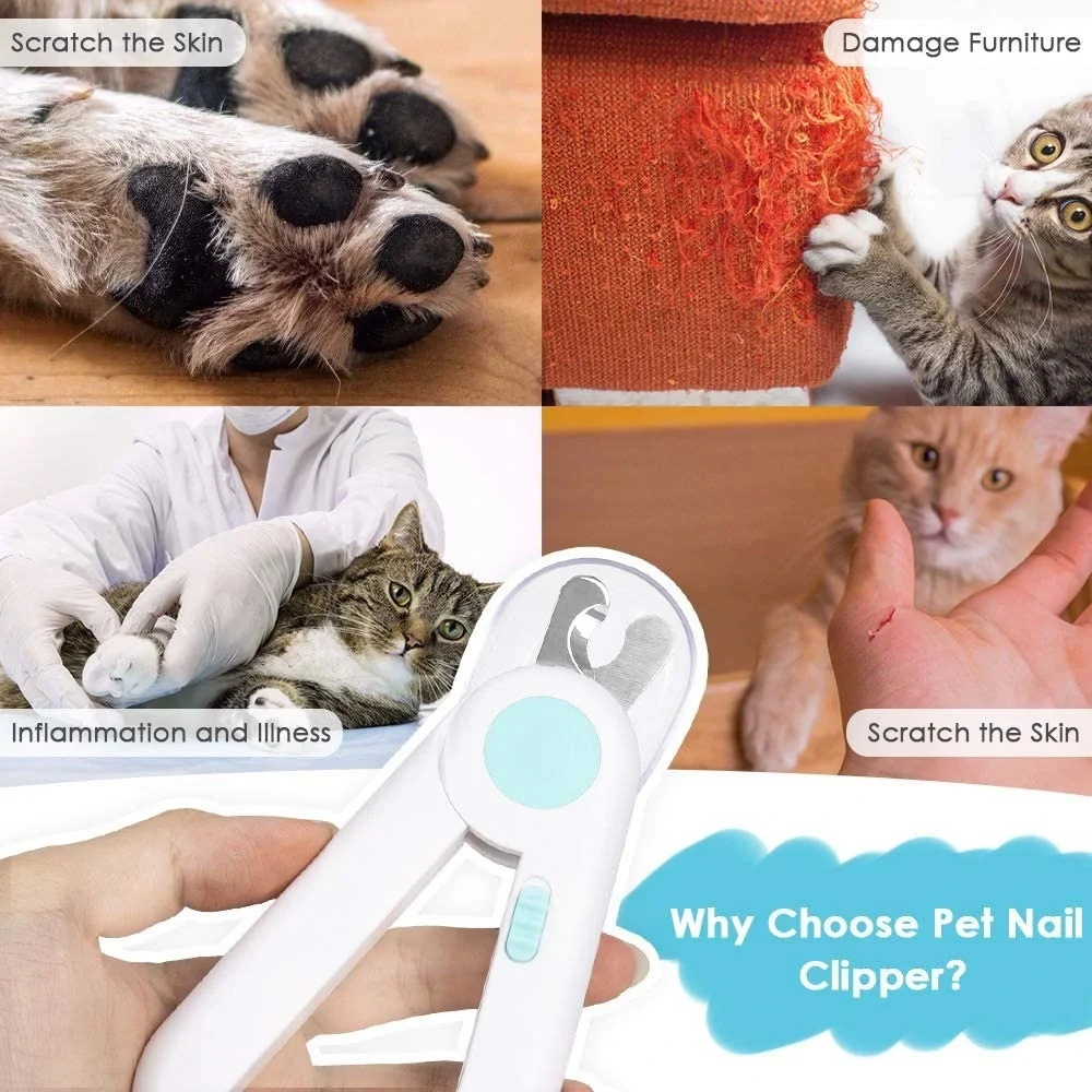 LED Pet Nail Clippers for Cat Dog w/Nail File